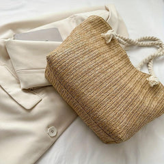 Minimalist Woven Shoulder Bag All Match Tote Straw Bag Beach Storage Bag