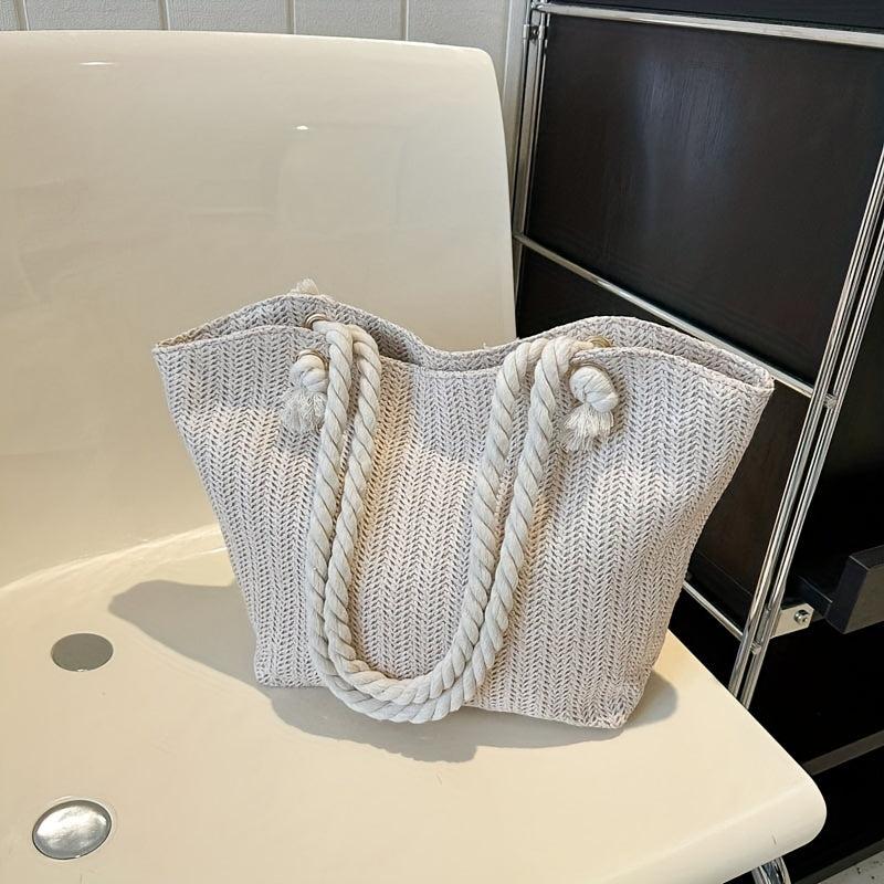 Minimalist Woven Shoulder Bag All Match Tote Straw Bag Beach Storage Bag