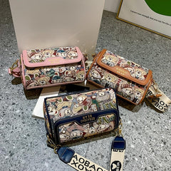Small Bear Jacquard Shoulder Bag Cartoon Flap Cylinder Purse