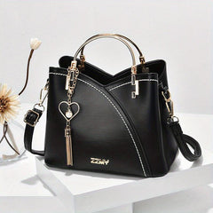 Colorblock Bucket Bag Metal Tassel Crossbody Shoulder Bag