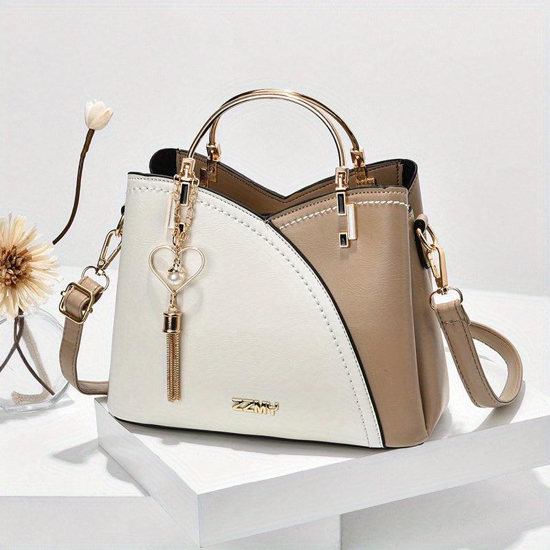 Colorblock Bucket Bag Metal Tassel Crossbody Shoulder Bag