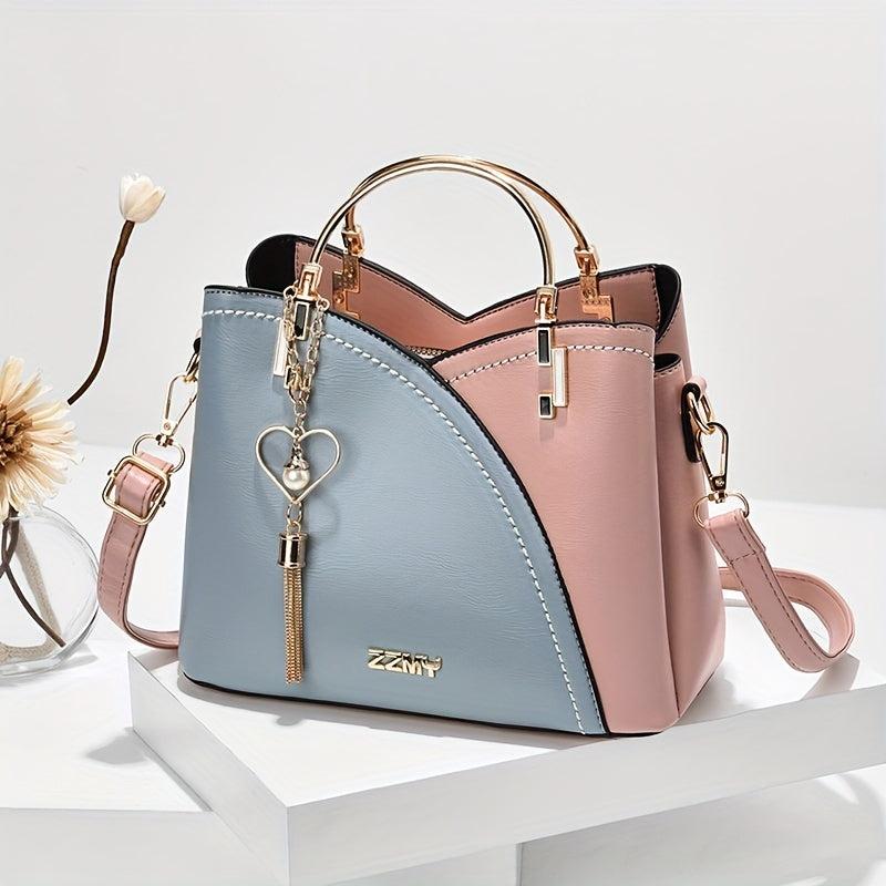 Colorblock Bucket Bag Metal Tassel Crossbody Shoulder Bag