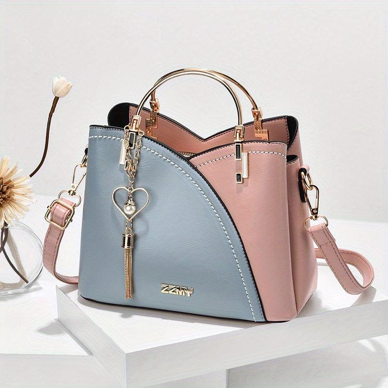 Colorblock Bucket Bag Metal Tassel Crossbody Shoulder Bag