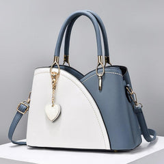 Two Tone Handbag With Bag Charm Double Handle Purse Women's Crossbody Bag