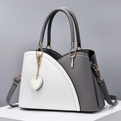 Two Tone Handbag With Bag Charm Double Handle Purse Women's Crossbody Bag