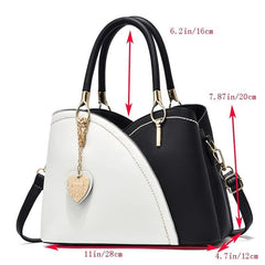 Two Tone Handbag With Bag Charm Double Handle Purse Women's Crossbody Bag