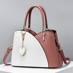 Two Tone Handbag With Bag Charm Double Handle Purse Women's Crossbody Bag
