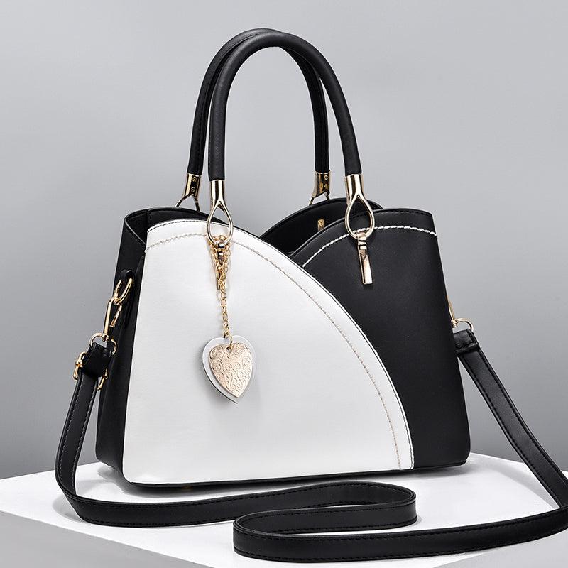 Two Tone Handbag With Bag Charm Double Handle Purse Women's Crossbody Bag