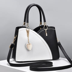 Two Tone Handbag With Bag Charm Double Handle Purse Women's Crossbody Bag
