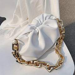 Ruched Underarm Bag Thick Chain Shoulder Bag Women's PU Leather Cloud Purse