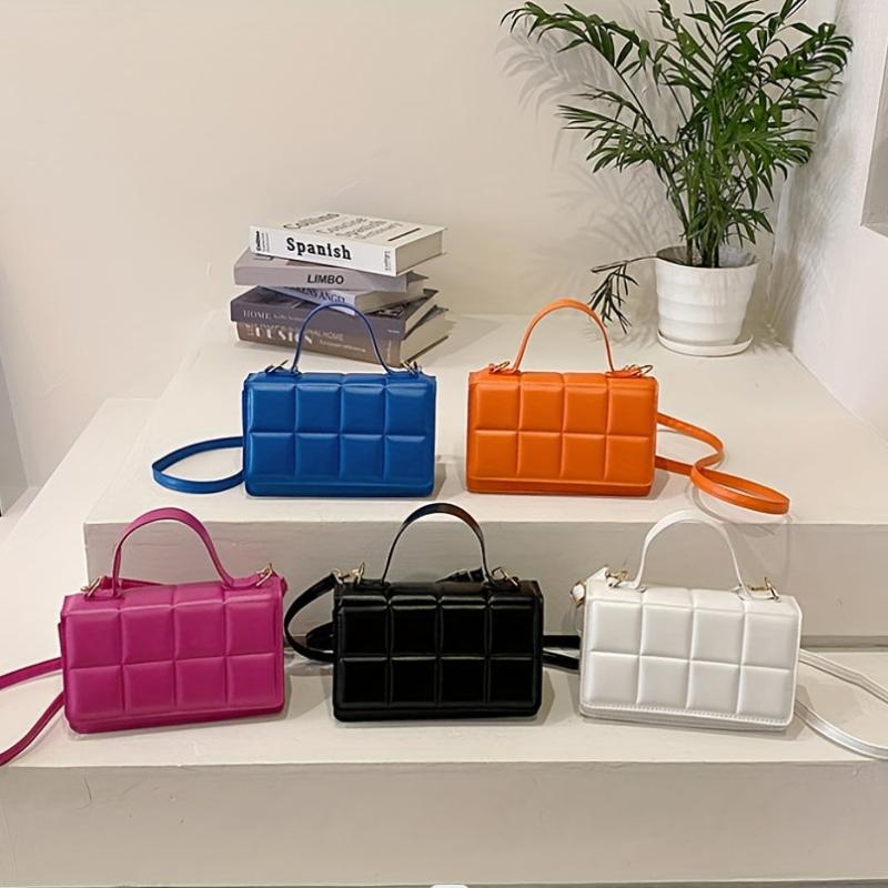 Plaid Embossed Crossbody Bag Vintage Chain Handbags Women's Square Purse