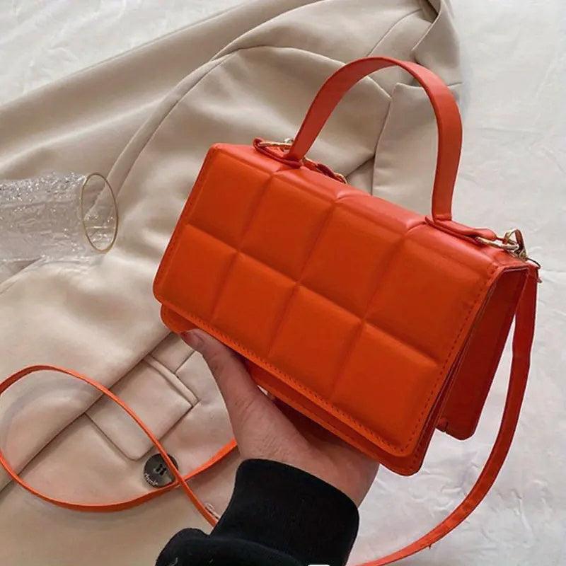 Plaid Embossed Crossbody Bag Vintage Chain Handbags Women's Square Purse