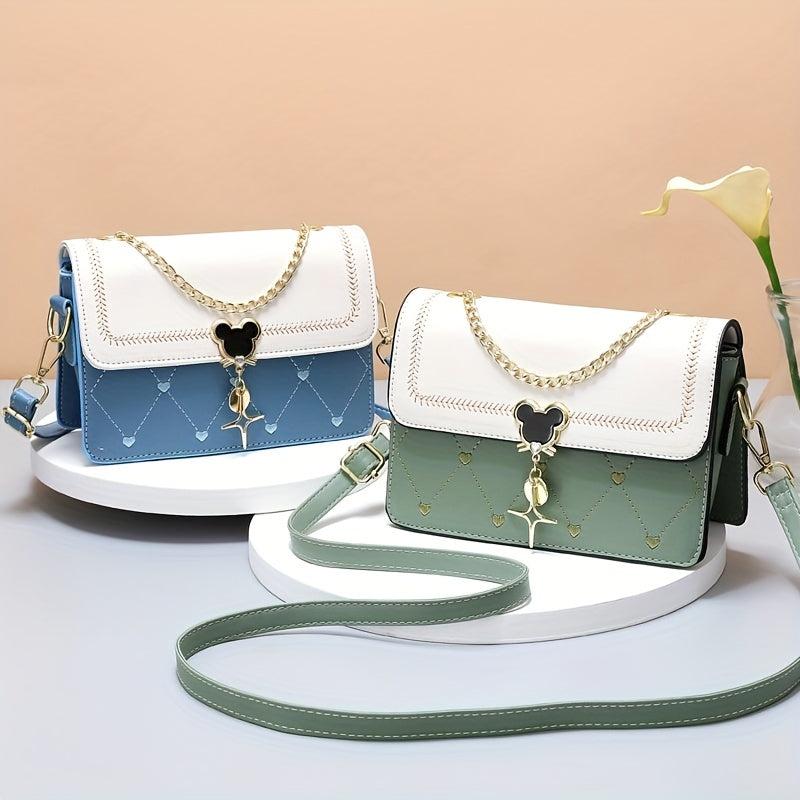 Love Heart Embroidery Shoulder Bag Women's Chain Crossbody Purse