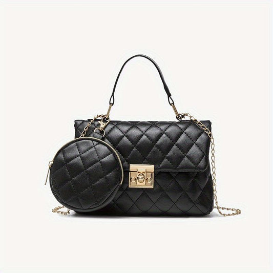 Argyle Pattern Shoulder Chain Bag With Mini Purse