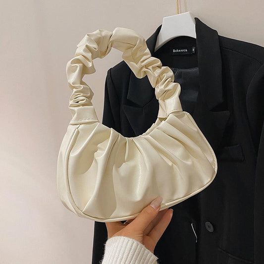 Women's Ruched Hobo Bag Faux Leather Handbag Solid Shoulder Bag