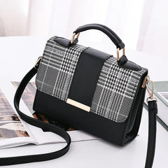 Vintage Houndstooth Crossbody Shoulder Bag Retro Handbag Purse