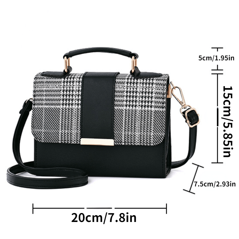 Vintage Houndstooth Crossbody Shoulder Bag Retro Handbag Purse