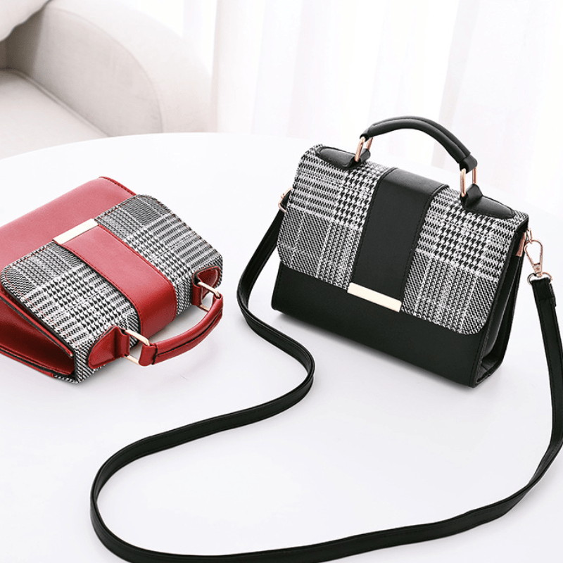Vintage Houndstooth Crossbody Shoulder Bag Retro Handbag Purse
