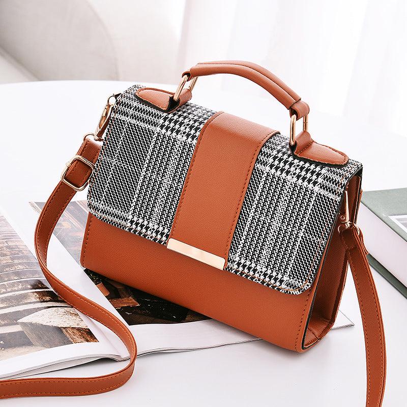 Vintage Houndstooth Crossbody Shoulder Bag Retro Handbag Purse