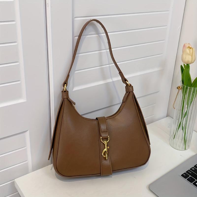 Metal Decoration Shoulder Bag Minimalist Faux Leather Underarm Bag