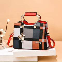 Colorblock Plaid Pendant Shoulder Bag Crossbody Handbag
