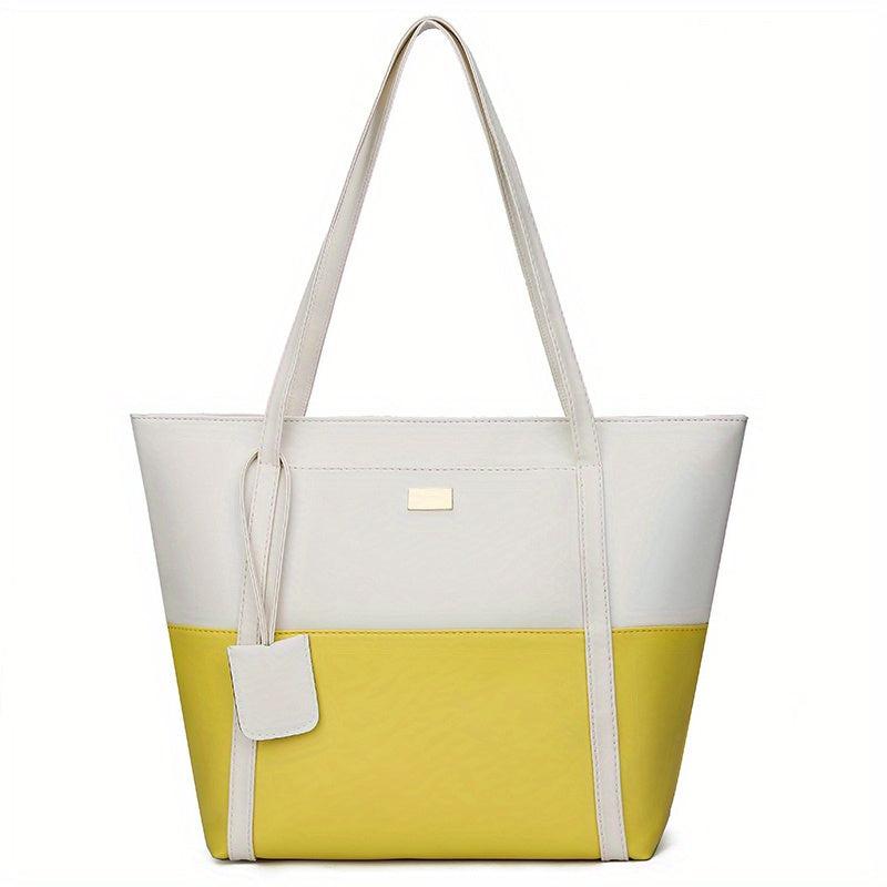 Contrast Tote Bag Large Capacity Handbags Women's PU Shoulder Bag