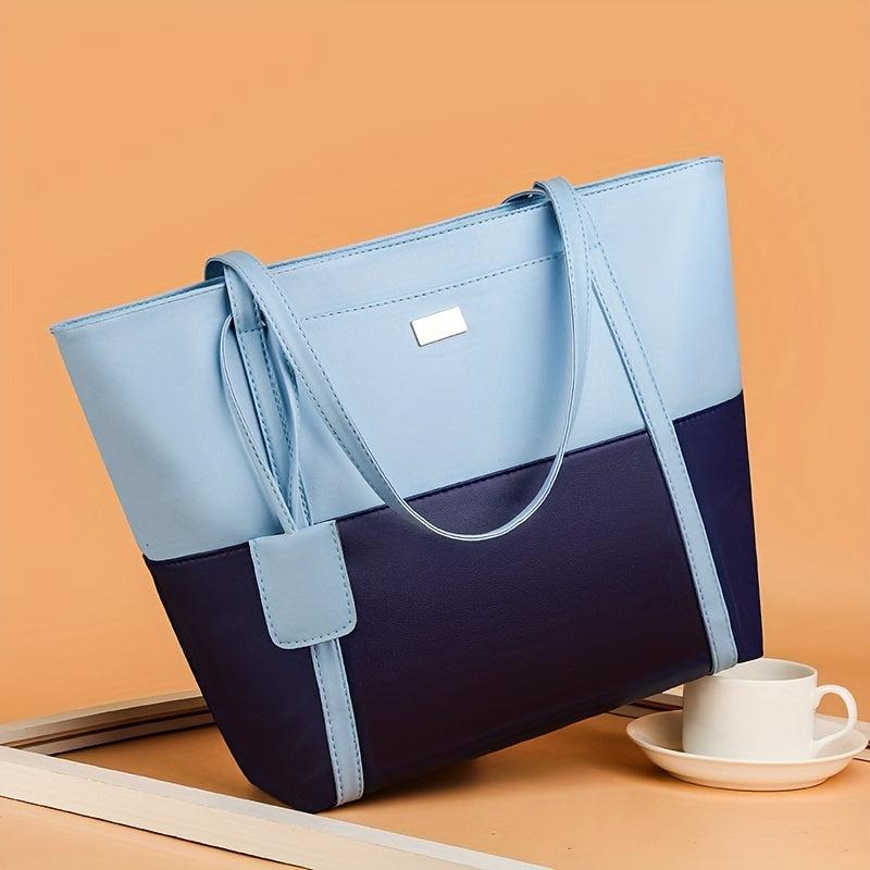 Contrast Tote Bag Large Capacity Handbags Women's PU Shoulder Bag