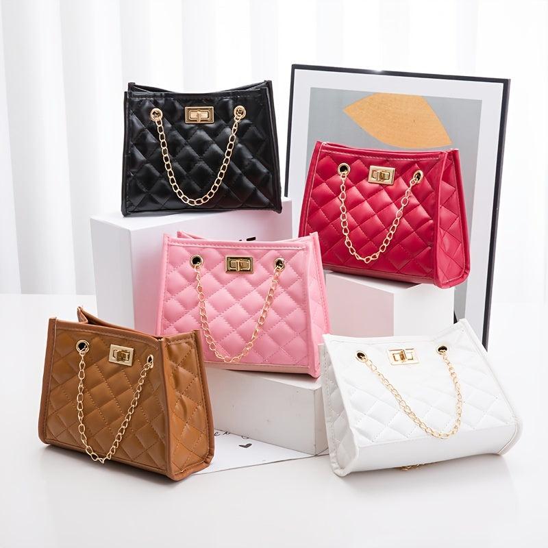 Argyle Quilted Shoulder Bag Chain Strap Tote Bag for Work