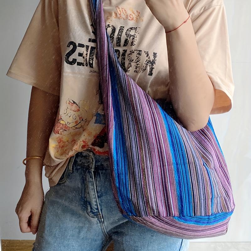 Retro Boho Linen Shoulder Bag Slouchy Style Underarm Hobo Purse