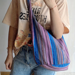 Retro Boho Linen Shoulder Bag Slouchy Style Underarm Hobo Purse