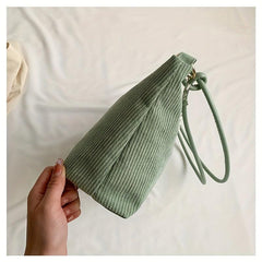 Corduroy Shoulder Bag Pearl Flower Chain Decor Underarm Handbag