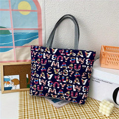 Flower Print Tote Bag Canvas Shoulder Bag Large Capacity Beach Bag