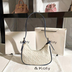 Pleated Top Handle Underarm Bag Dacron Textured Bag