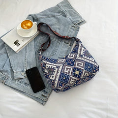 Ethnic Style Woven Crossbody Bag Geometric Pattern Bohemian Hobo Purse