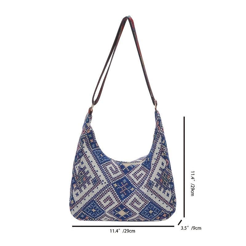 Ethnic Style Woven Crossbody Bag Geometric Pattern Bohemian Hobo Purse
