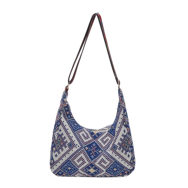 Ethnic Style Woven Crossbody Bag Geometric Pattern Bohemian Hobo Purse