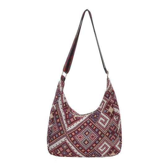 Ethnic Style Woven Crossbody Bag Geometric Pattern Bohemian Hobo Purse
