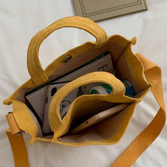 Women's Corduroy Tote Bag Crossbody Handbag Letter Patch Square