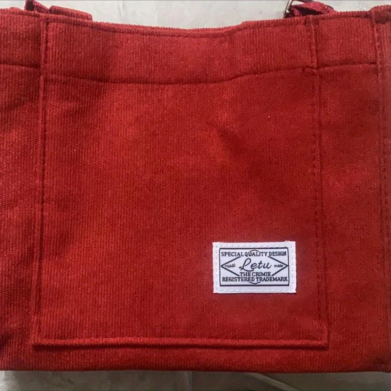 Women's Corduroy Tote Bag Crossbody Handbag Letter Patch Square