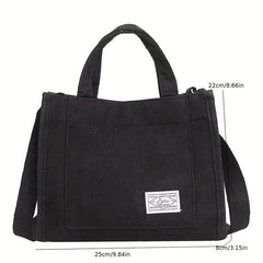 Women's Corduroy Tote Bag Crossbody Handbag Letter Patch Square