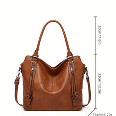 2pcs Large Capacity Tote Bag Wristlet Purse Set PU Leather Textured Shoulder Bag