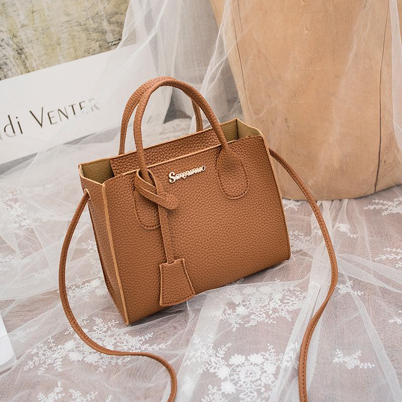 Litchi Embossed Square Handbag Mini Crossbody Bag Faux Leather Tote Bag