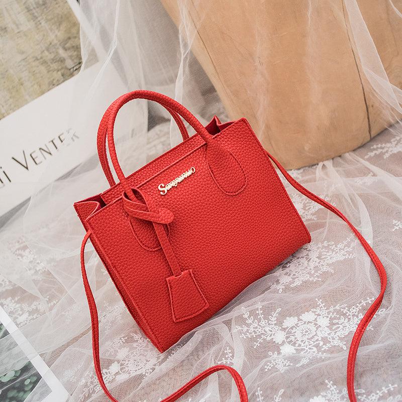 Litchi Embossed Square Handbag Mini Crossbody Bag Faux Leather Tote Bag