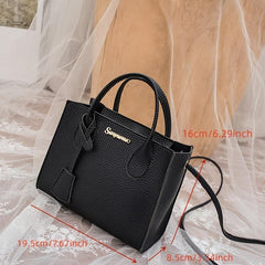 Litchi Embossed Square Handbag Mini Crossbody Bag Faux Leather Tote Bag