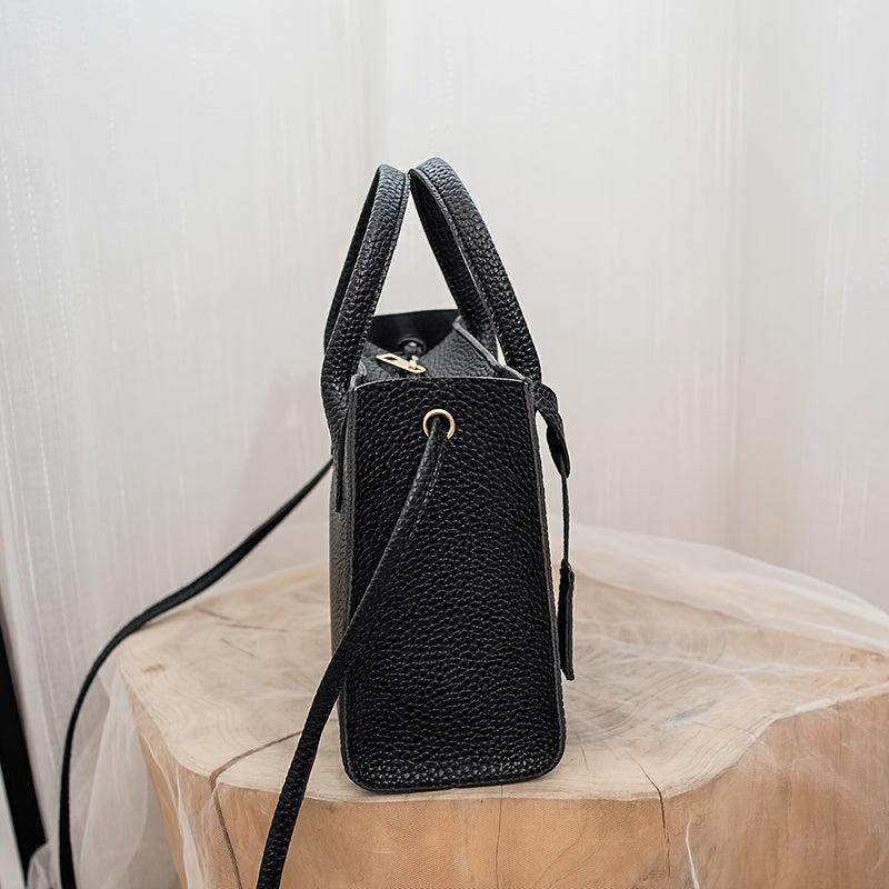 Litchi Embossed Square Handbag Mini Crossbody Bag Faux Leather Tote Bag