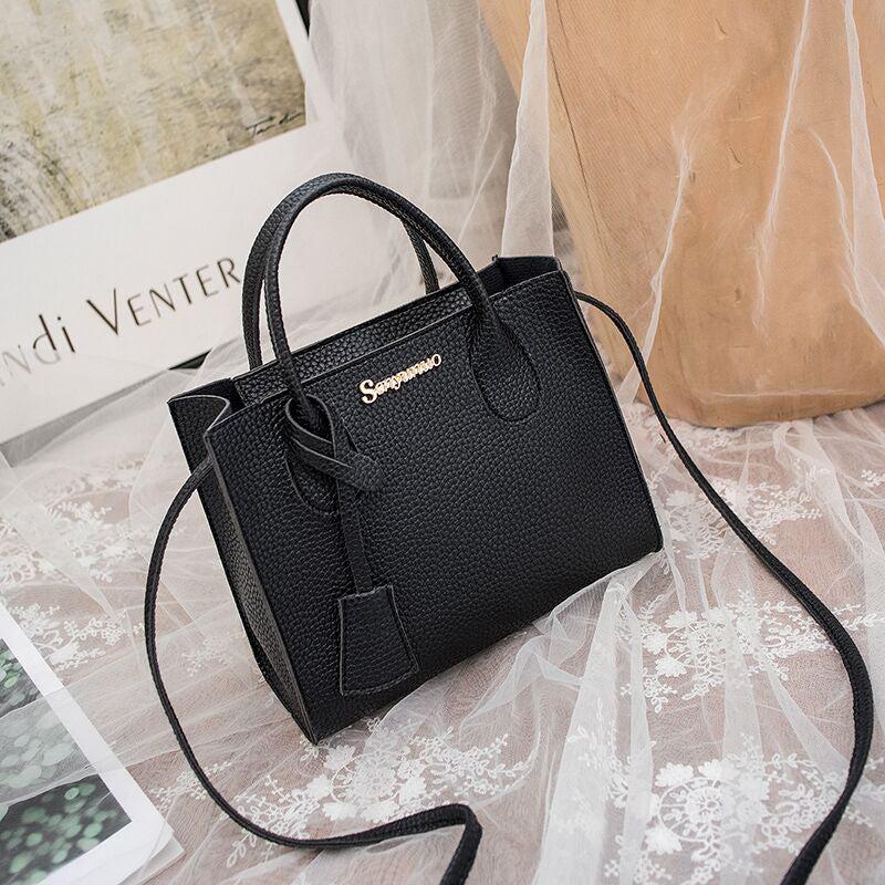 Litchi Embossed Square Handbag Mini Crossbody Bag Faux Leather Tote Bag