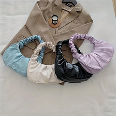 Minimalist Ruched Baguette Bag Solid Underarm Bag Zipper
