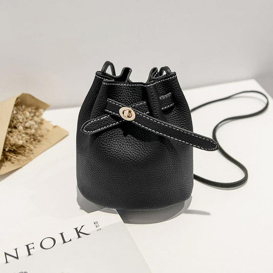 Mini Solid Drawstring Crossbody Bag PU Leather Classic Bag