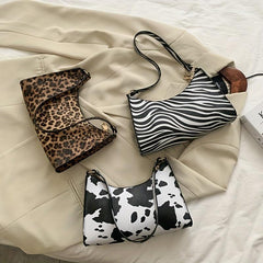Animal Pattern Shoulder Bag Zipper PU Leather Underarm Bag Portable Handbag