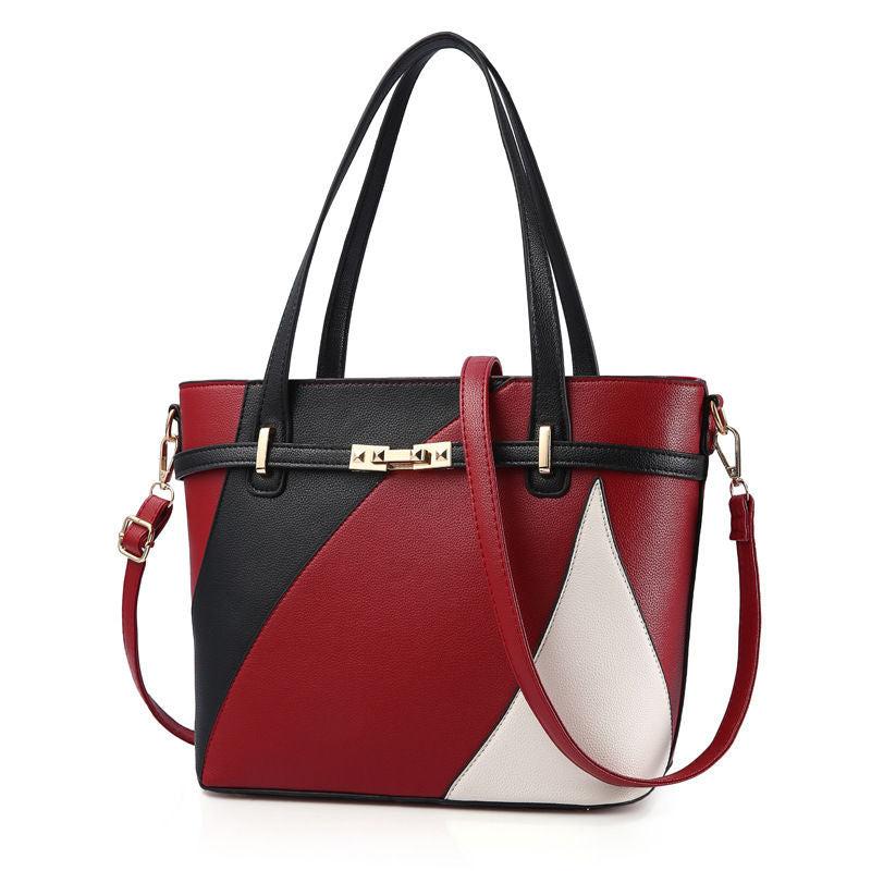 Coloblock Quilted Hand Tote Bag Women's Large Capacity Shoulder Bag Satchel